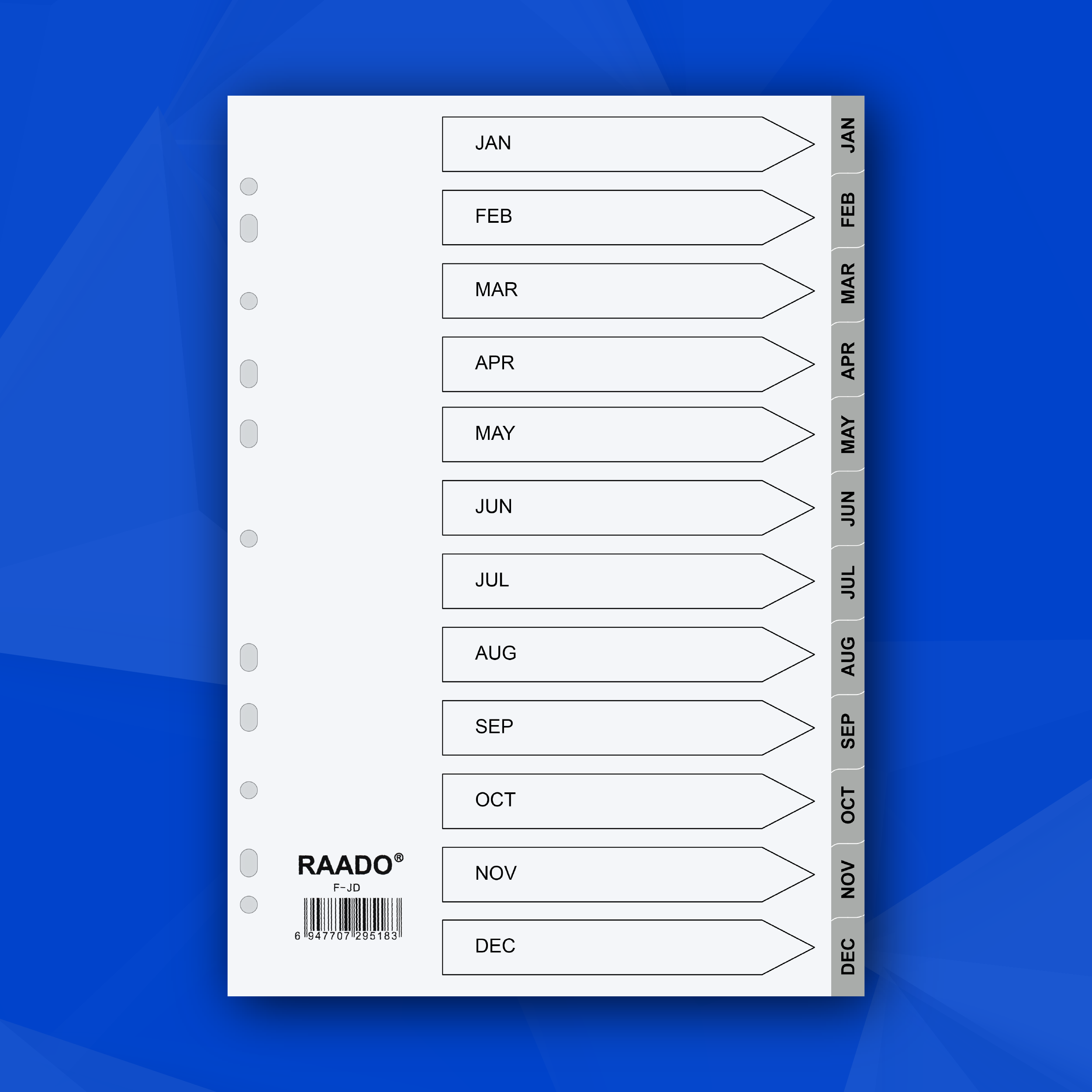 RAADO A4 PP Dividers, Jan-Dec, Grey, 12-Tab (F-JD)
