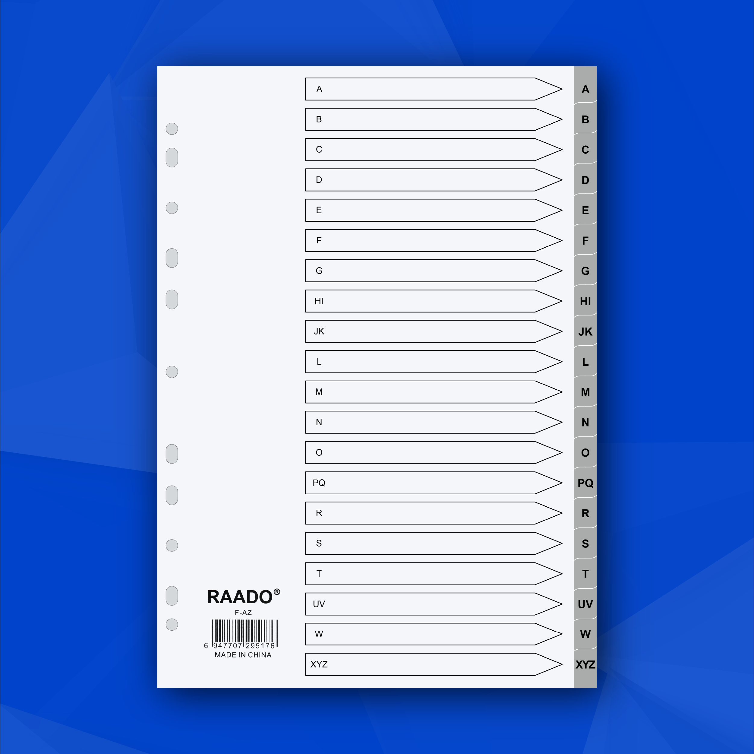 RAADO A4 PP Dividers, A-Z, Grey, 20-Tab (F-AZ)