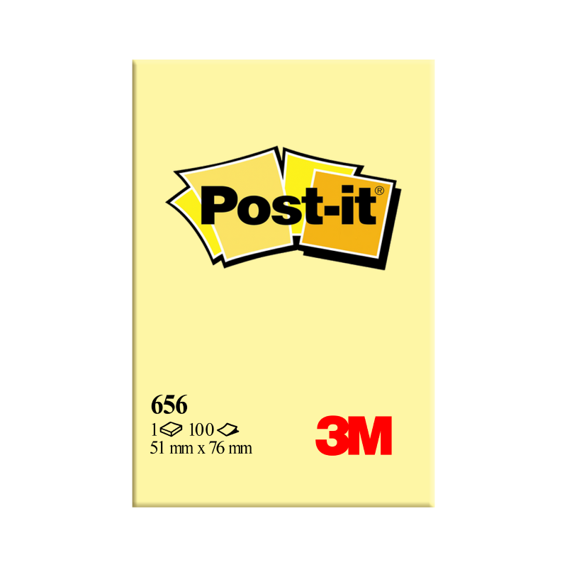 3M Post It Notes 51mm x 76mm Yellow 100Sheets Pad 12Pads Pack 656
