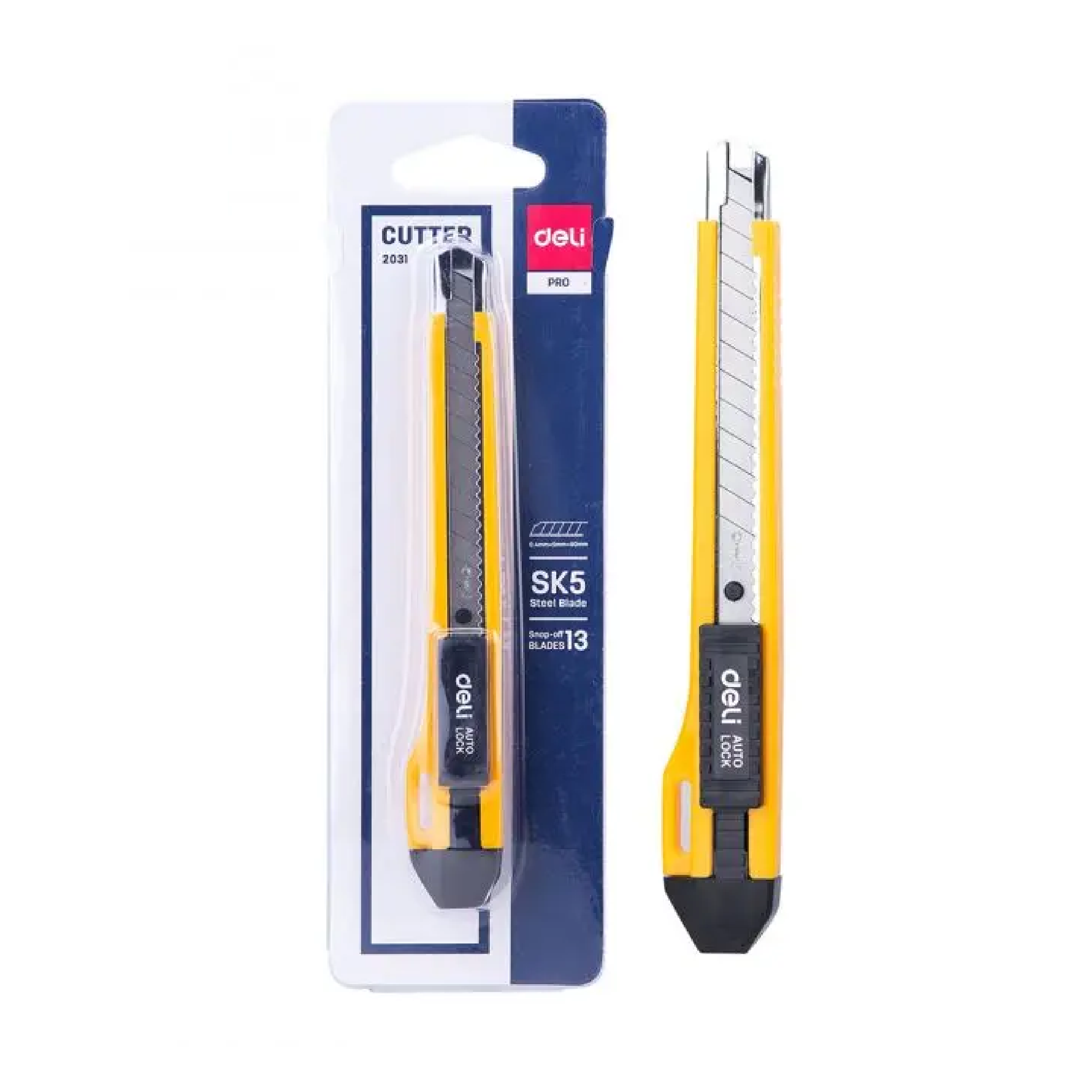 deli Auto-Lock Retractable Cutter, Yellow, (E-2031)