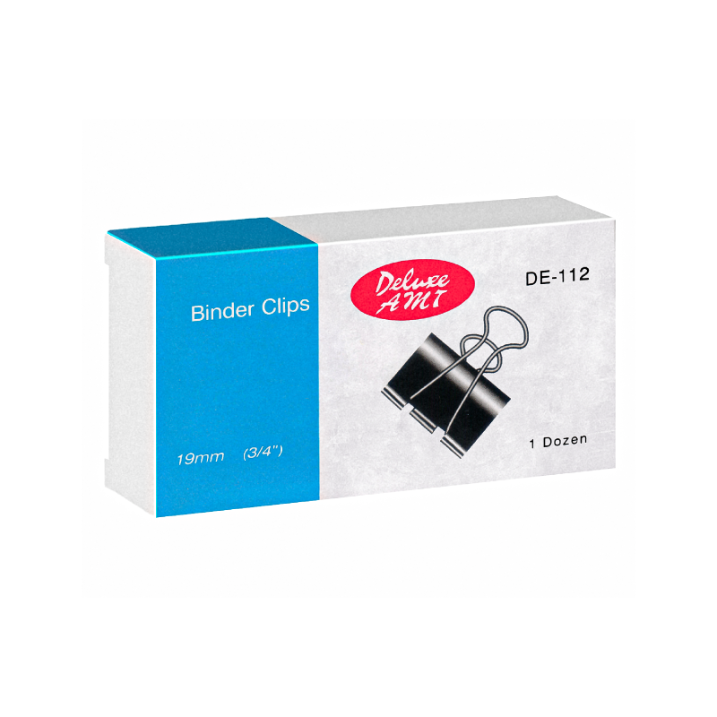 Deluxe AMT 19mm Binder Clips, Black, 12/Pack