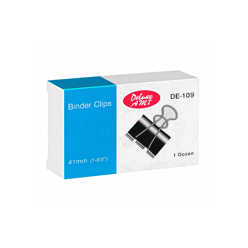 Deluxe AMT 41mm Binder Clips, Black, 12/Pack