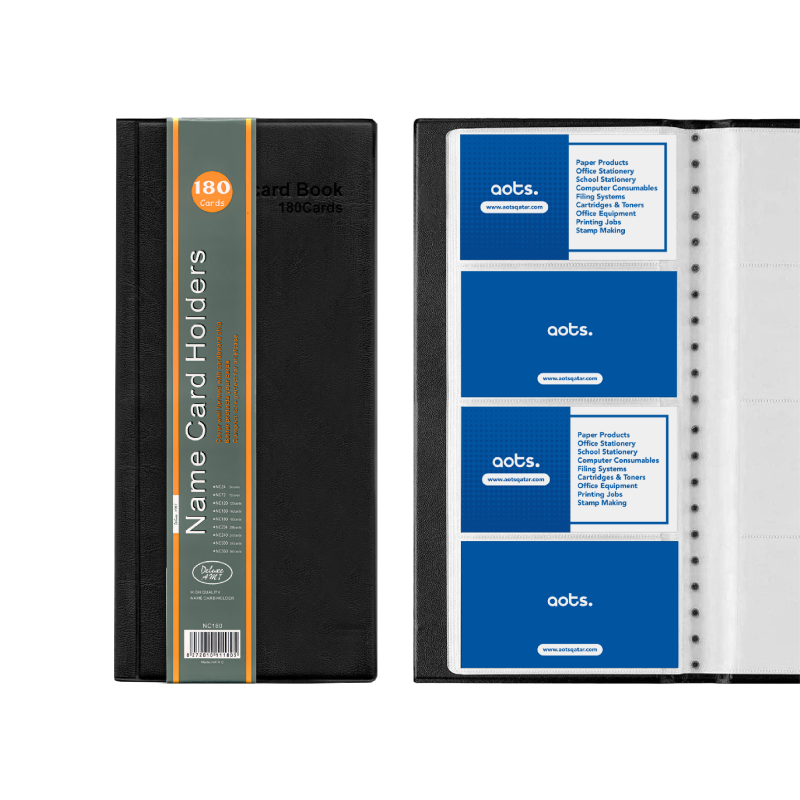 Deluxe AMT Name Card Holder, 180 Cards, Black (NC180)