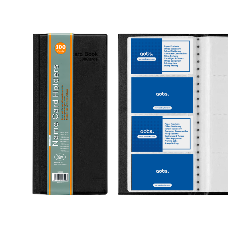 Deluxe AMT Name Card Holder, 300 Cards, Black (NC300)