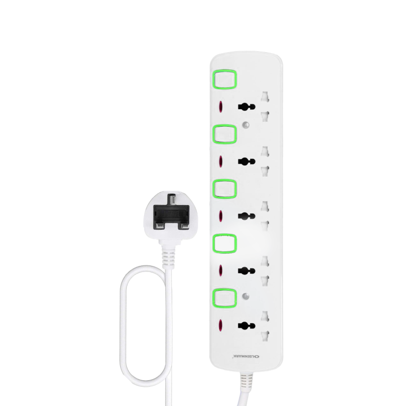 Elite Extension Cord, 5 Way, 5m, White (EL-W605-5T)