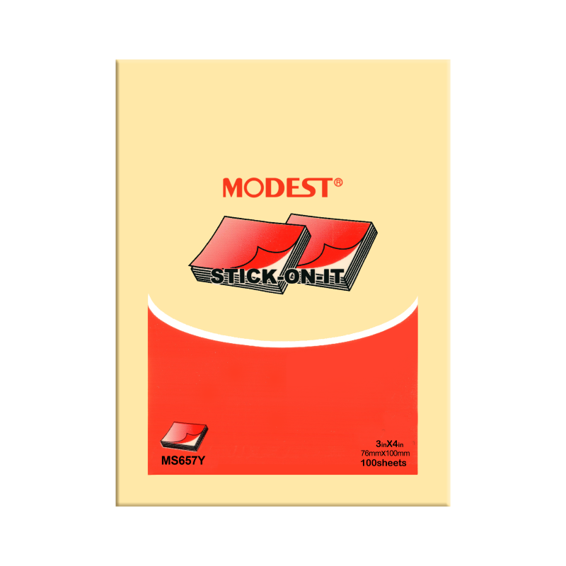 MODEST STICK-ON-IT Sticky Notes, 3" x 4", Yellow, 100Sheets/Pad, 12Pads/Pack (MS 657 Y)