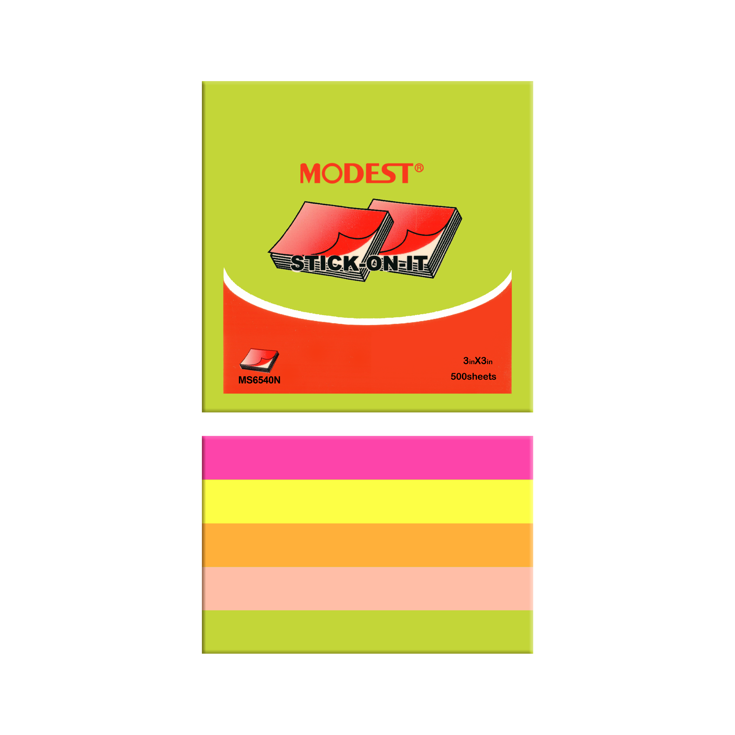 MODEST STICK-ON-IT Sticky Notes, 3" x 3", Assorted, 500Sheets/Cube (MS 6540 N)
