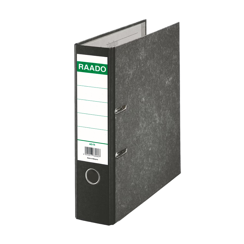 RAADO Lever Arch Box File, 2D, F/S, 75mm, 3", Black, Marble with Pocket