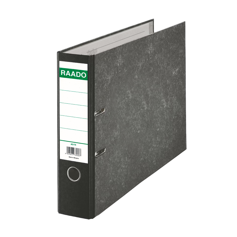 RAADO Lever Arch Box File, 2D, A3, 75mm, 3", Oblong, Black, Marble with Pocket