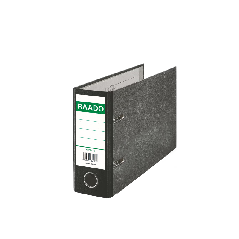 RAADO Lever Arch Box File, 2D, A5, 75mm, 3", Oblong, Black, Marble with Pocket