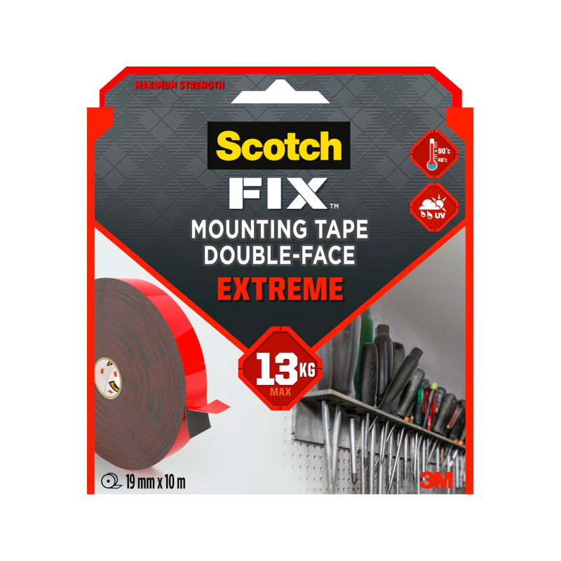 3M Scotch-FIX Double-Sided Extreme Mounting Tape, 19mm x 10m x 1" Core, 1Roll/Pack (PT1100-Long-F)