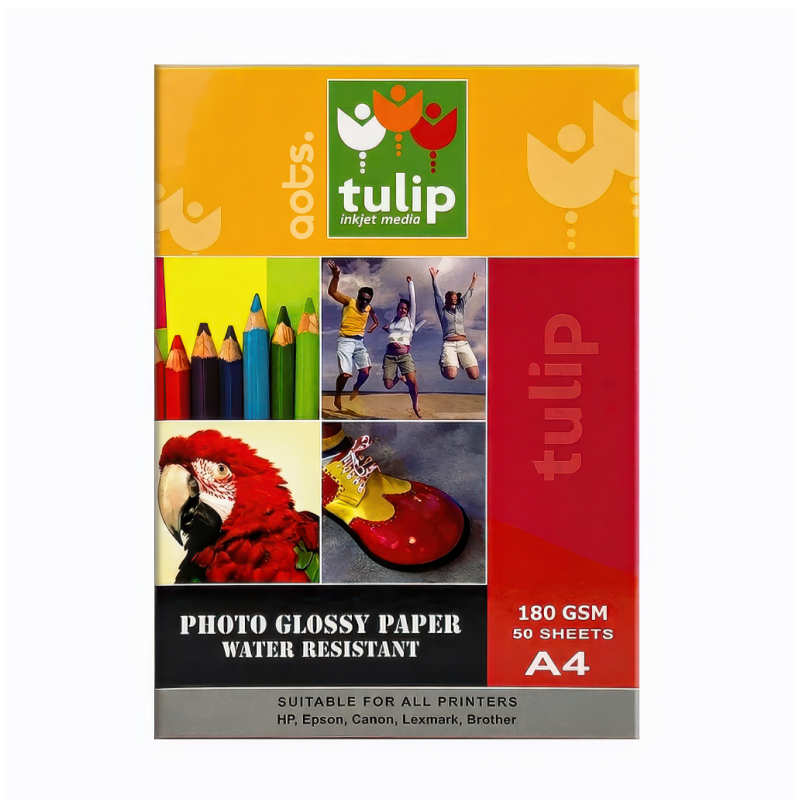 Tulip A4 Photo Glossy Paper, Water Resistant, 180gsm, 50Sheets/Pkt