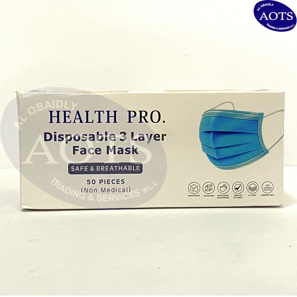 Disposable 3 Layer Face Mask, 50Pcs/Box