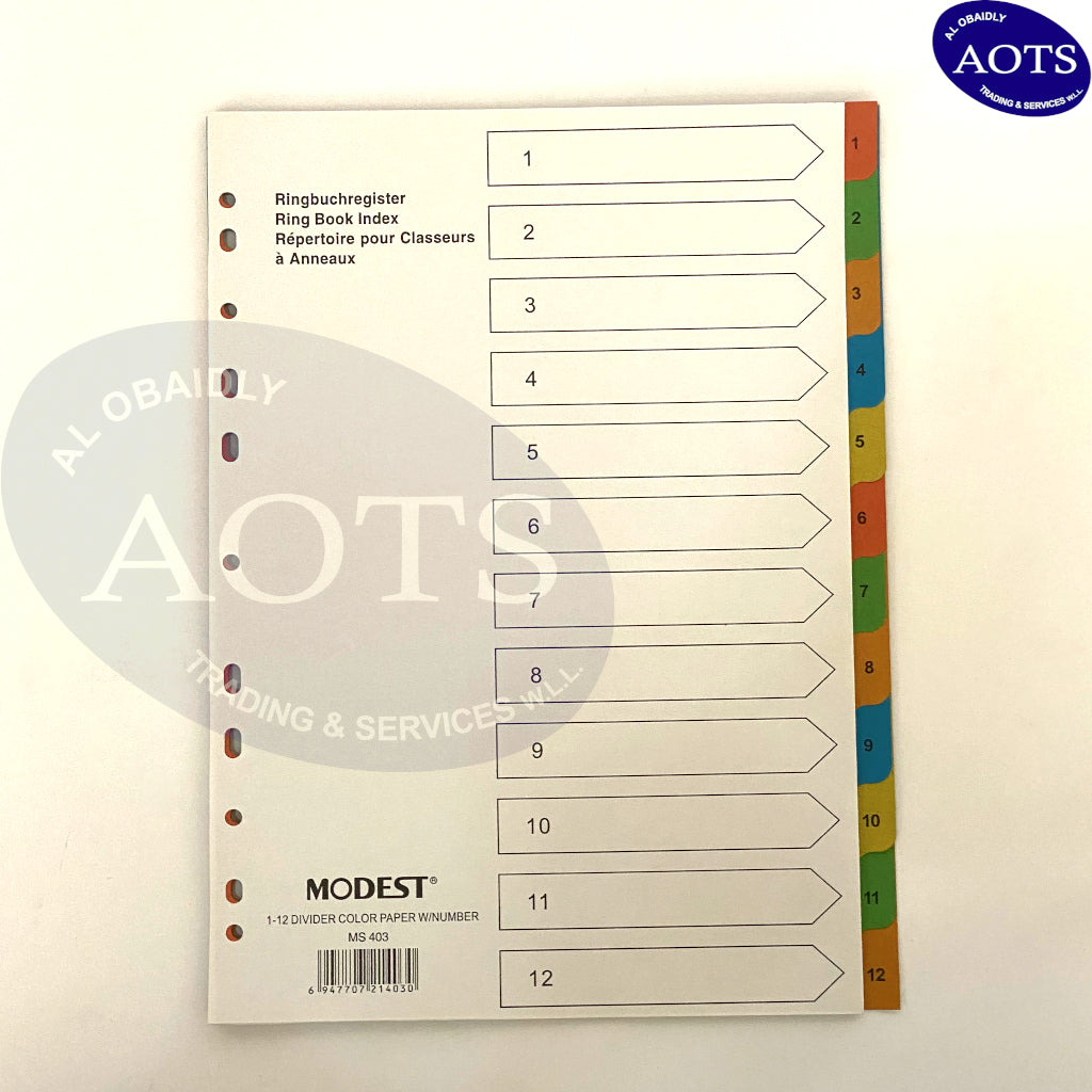 Divider 1 - 12 Colour with Numbering
