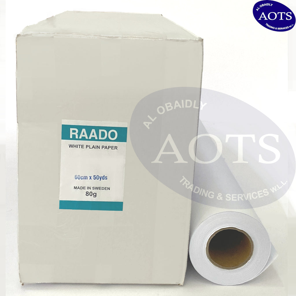 RAADO Plotter Paper Roll, A1, 80gsm, 60cm x 50yds x 2" Core