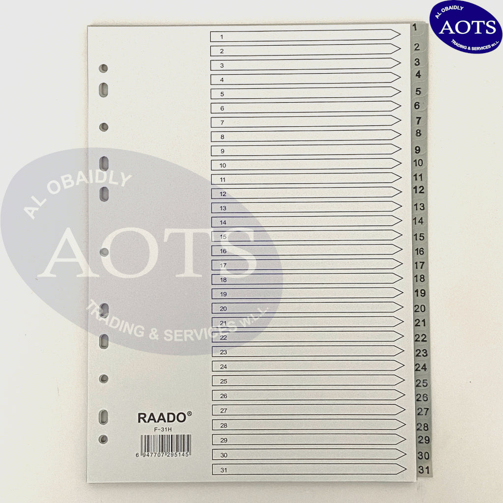 Divider 1 - 31 Grey with Numbering