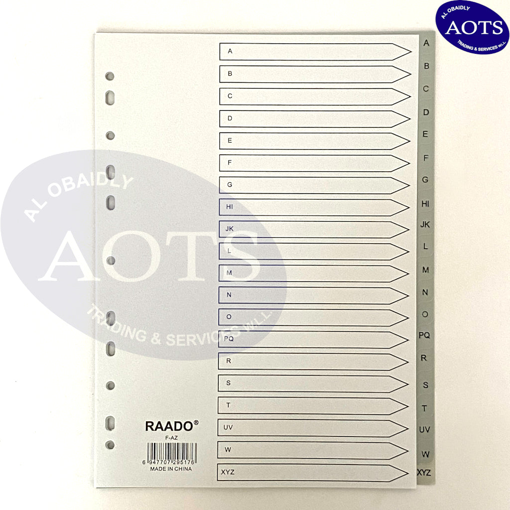 RAADO A4 PP Dividers, A-Z, Grey, 20-Tab (F-AZ)