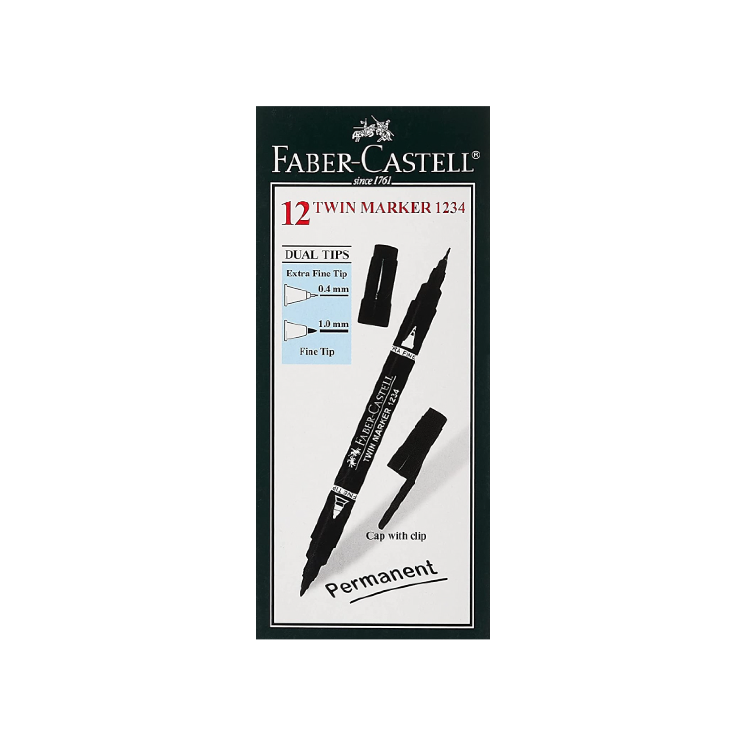 Faber Castell Permanent Twin Marker, Twin Tip, Black (1234)