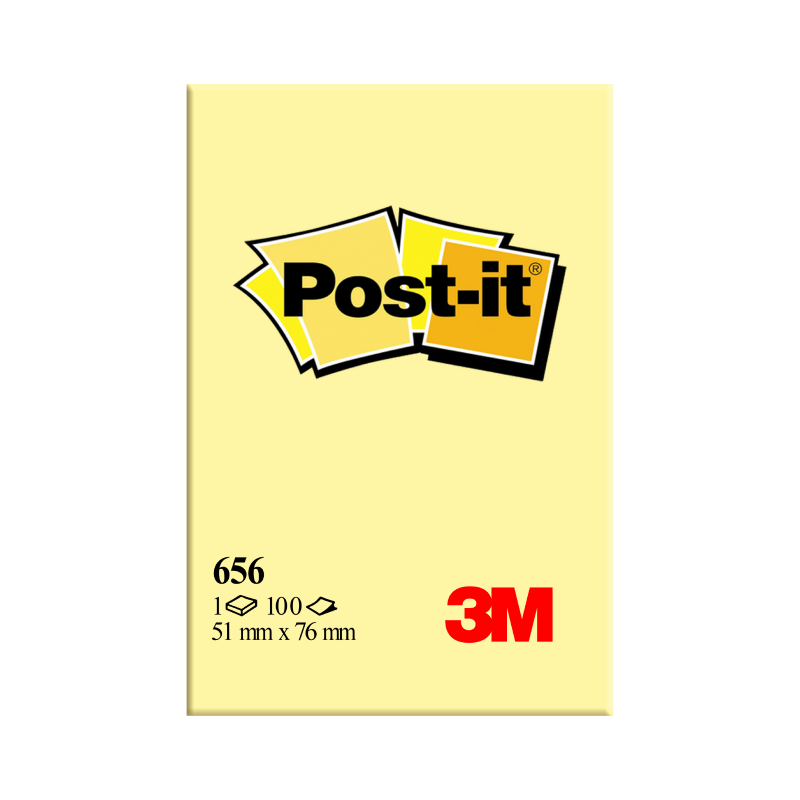 3M Post-It Notes, 51mm x 76mm, Yellow, 100Sheets/Pad, 12Pads/Pack (656Y)