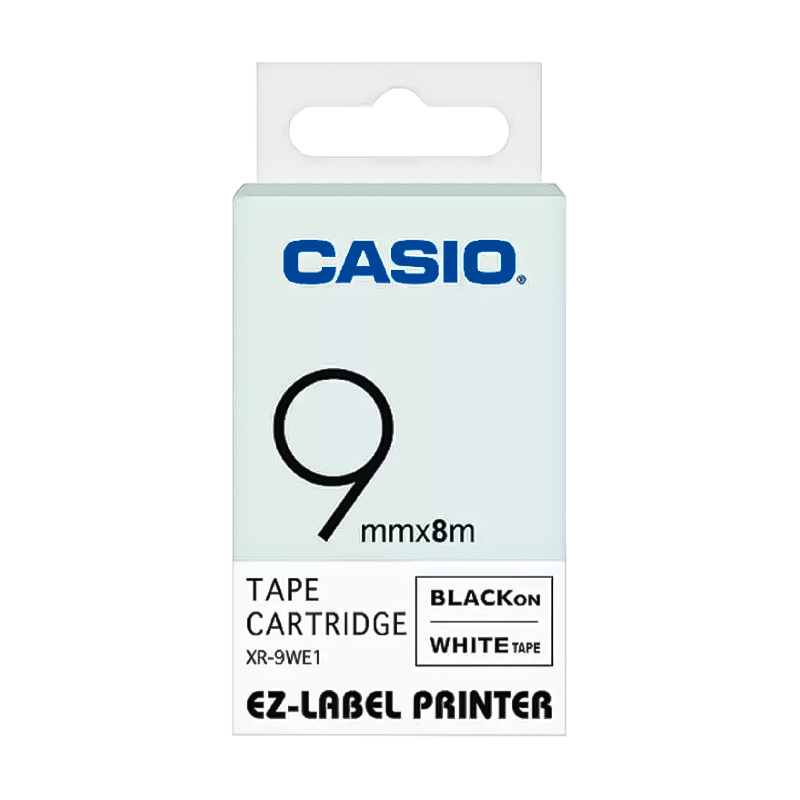 Casio EZ Label Tape Cartridge, 9mm x 8m, Black on White (XR-9WE1)