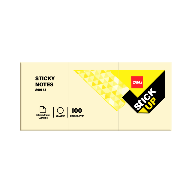 deli STICK-UP Sticky Notes, 1.5" x 2", Yellow, 100Sheets/Pad, 12Pads/Pack (A001 53)
