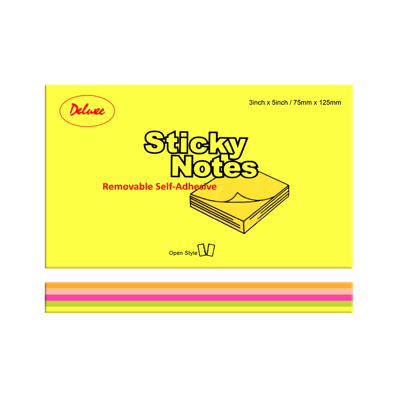 Deluxe Sticky Notes, 3" x 5", Assorted, 100Sheets/Pad, 12Pads/Pack