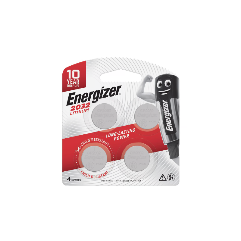 Energizer CR2032 Lithium Coin Battery, 4/Pack (E-CR2032 BP4)