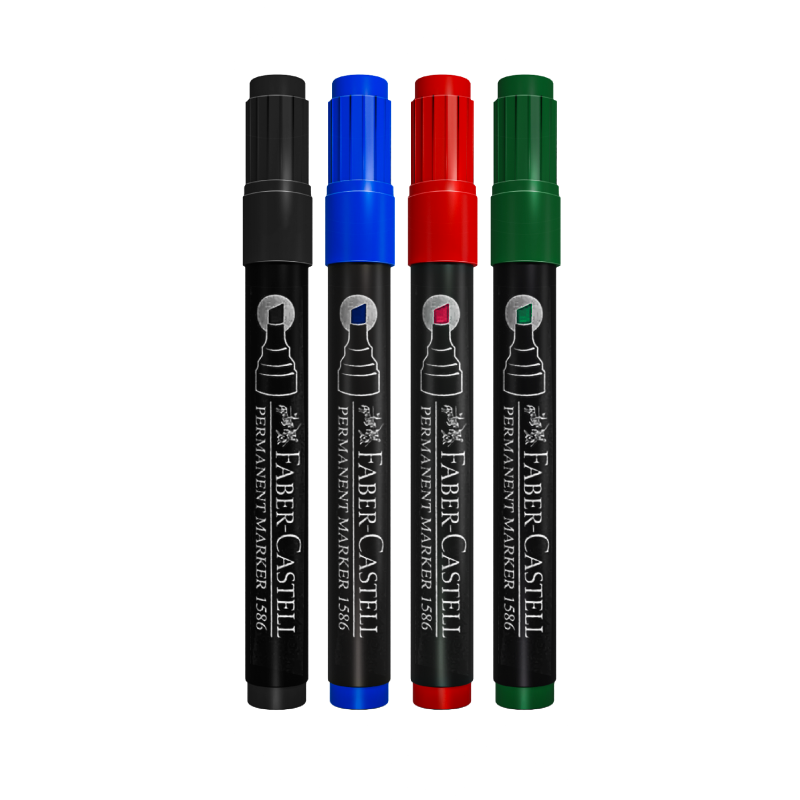 Faber-Castell Permanent Marker with a Chisel Tip in Various Colors: Red, Blue, Green, and Black