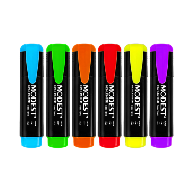 Pack of 06 MODEST Highlighters with Chisel Tip in Various Vibrant Fluorescent Colors