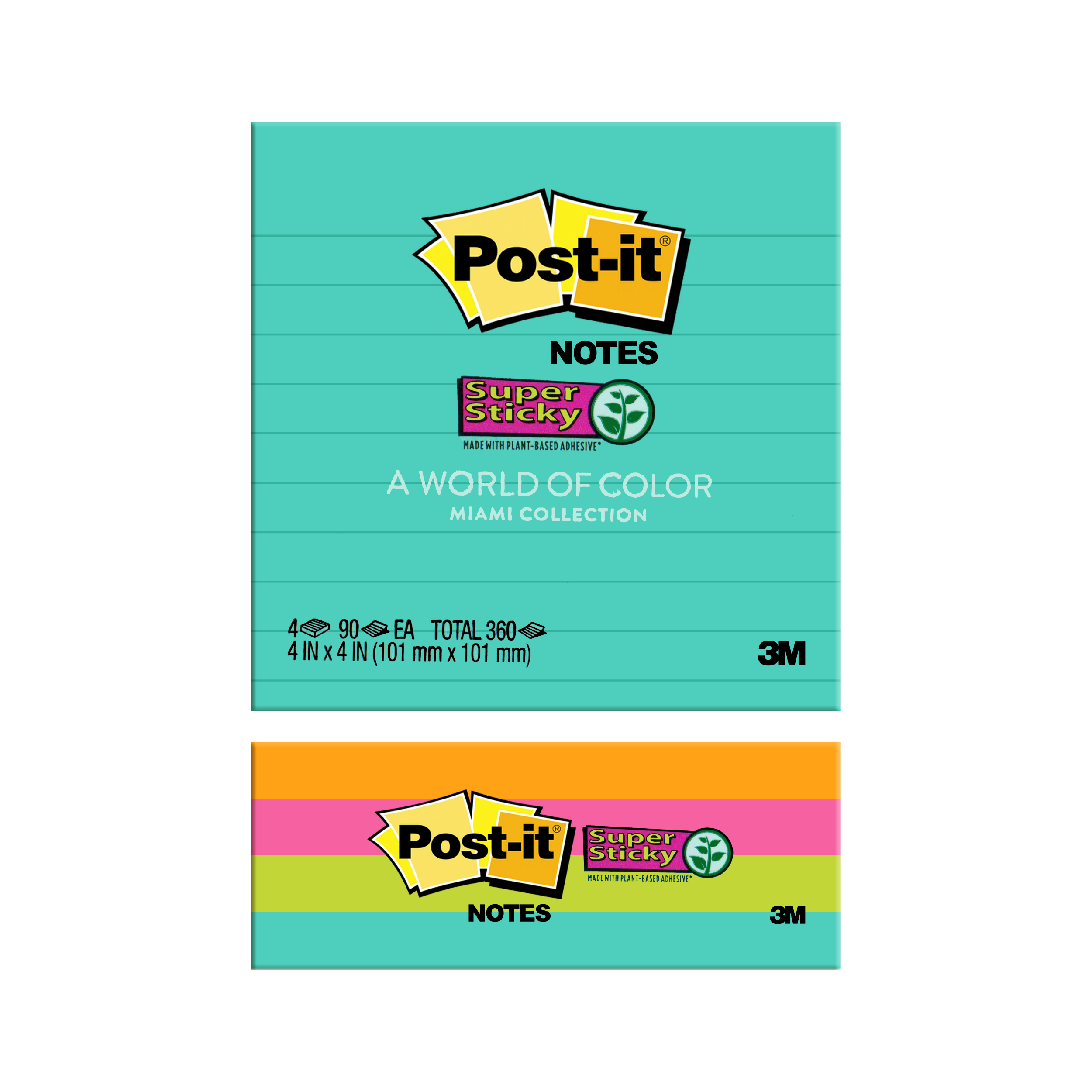 Post-it Super Sticky Notes, 4" x 4", Assorted, 360Sheets/Cube (675-4SSMIA)