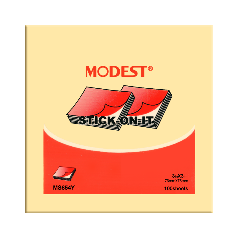 MODEST STICK-ON-IT Sticky Notes, 3" x 3", Yellow, 100Sheets/Pad, 12Pads/Pack (MS 654 Y)