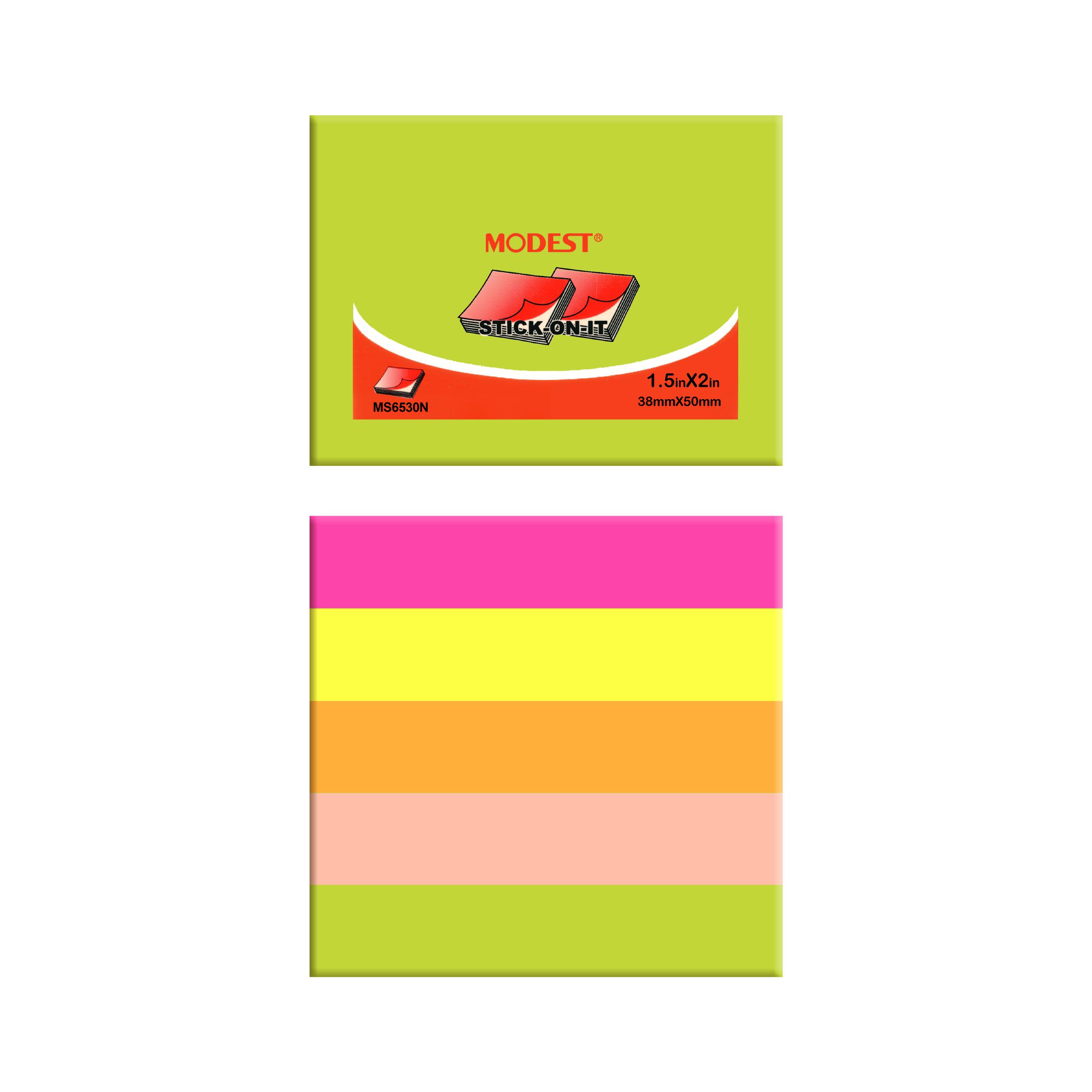 MODEST STICK-ON-IT Sticky Notes, 1.5" x 2", Assorted, 500Sheets/Cube (MS 6530 N)