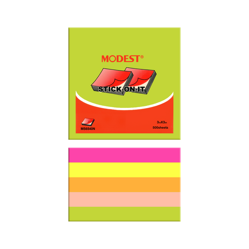 MODEST STICK-ON-IT Sticky Notes, 3" x 3", Assorted, 500Sheets/Cube (MS 6540 N)