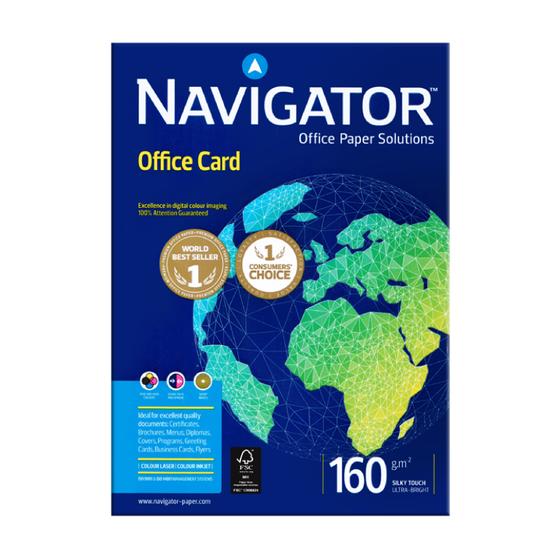 Navigator Office Card A4 Multi-Purpose Paper, White, 160gsm, 250Sheets/Ream