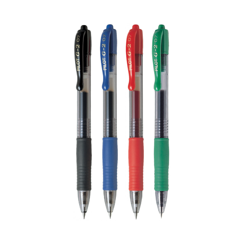 Pilot G-2 Gel Pen with an Fine 0.7mm Point in Various Colors: Red, Blue, Green, and Black