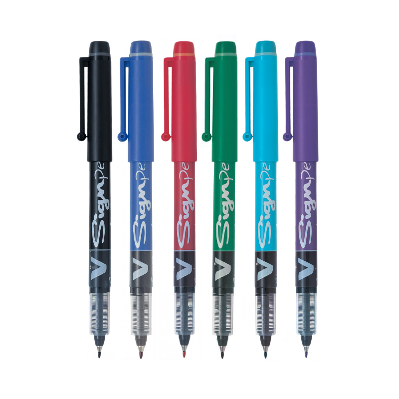 Pilot V-Sign Pen with a Medium 2.0mm Point in Various Colors: Black, Blue, Red, Green, Light Blue, and Violet