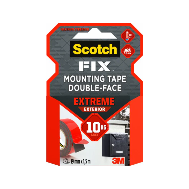 3M Scotch-FIX Double-Sided Extreme Exterior Mounting Tape, 19mm x 1.5m x 1" Core, 1Roll/Pack (PT1100-1915-P)