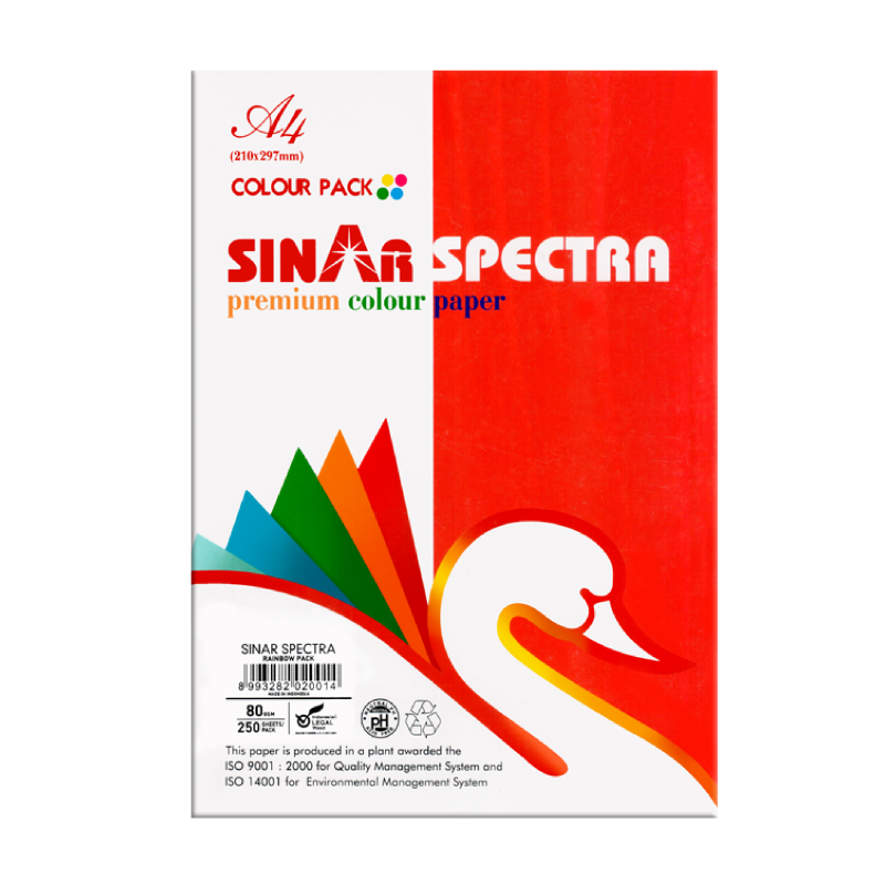Sinar Spectra A4 Premium Color Paper, Rainbow Pack, 80gsm, 250Sheets/Ream