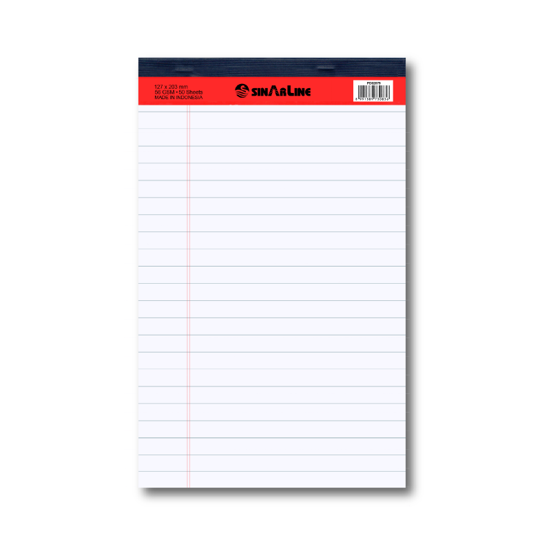 SinarLine Legal Pad, 5" x 8", White, 50Sheets/Pad, 10Pads/Pack (PD02079)