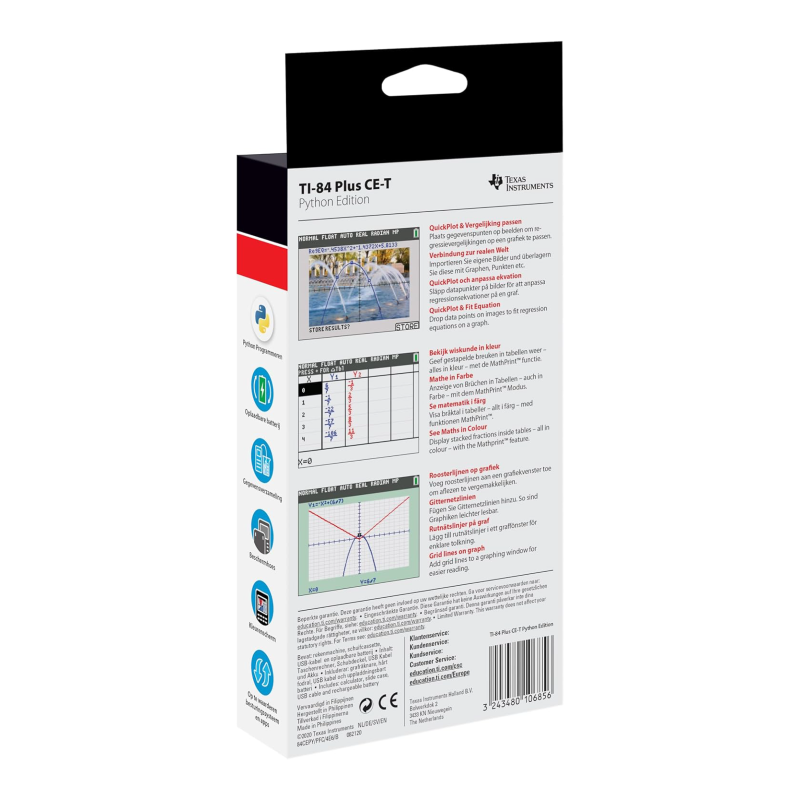 Texas Instruments TI-84 PLUS CE-T Python Edition Graphing Calculator (TI84PLUS CE-T)