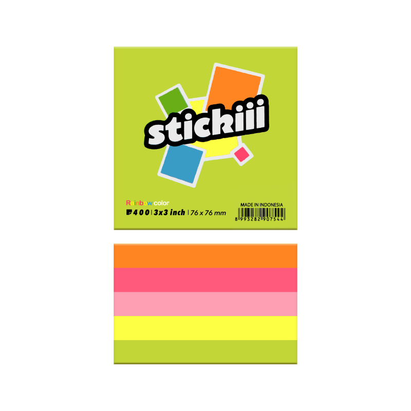 stickiii Sticky Notes, 3" x 3", Assorted, 400Sheets/Cube