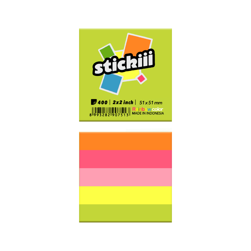 stickiii Sticky Notes, 2" x 2", Assorted, 400Sheets/Cube