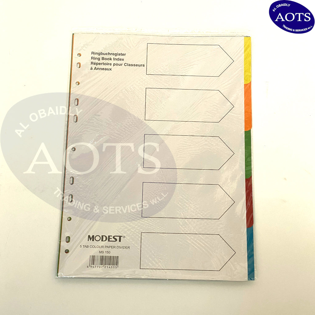 MODEST A4 Paper Dividers, 1-5 without Numbering, Color, 5-Tab (MS 150)