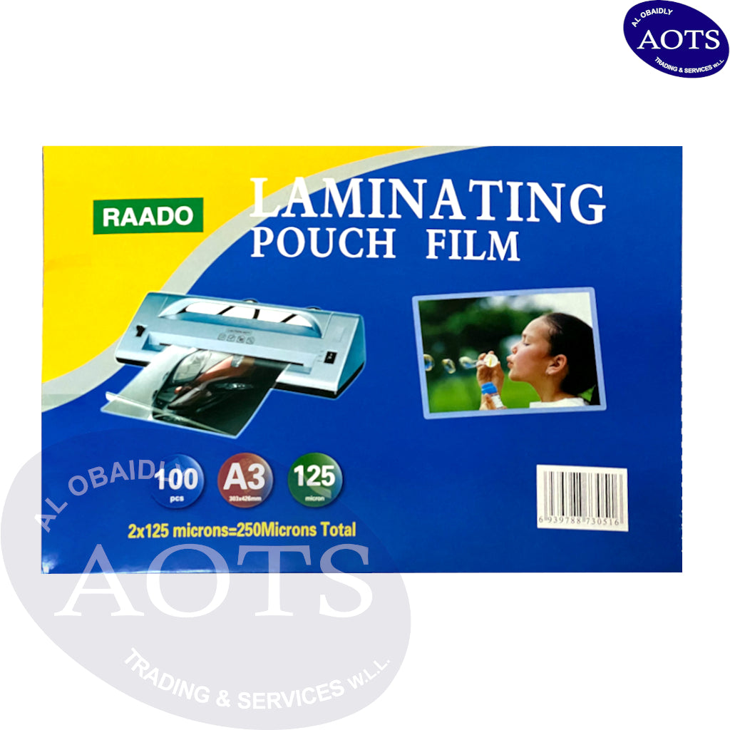 RAADO Lamination Pouch Film, A3 Size, 303x426mm, 125 Micron, 100/Pack